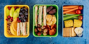 packed food in colorful containers